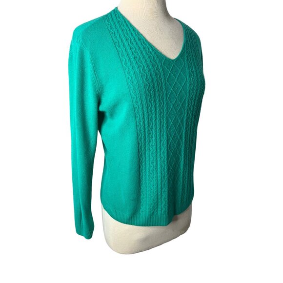 Classic Elements Women’s sweater size large (14-16) Green sequins cable knit - Picture 6 of 14